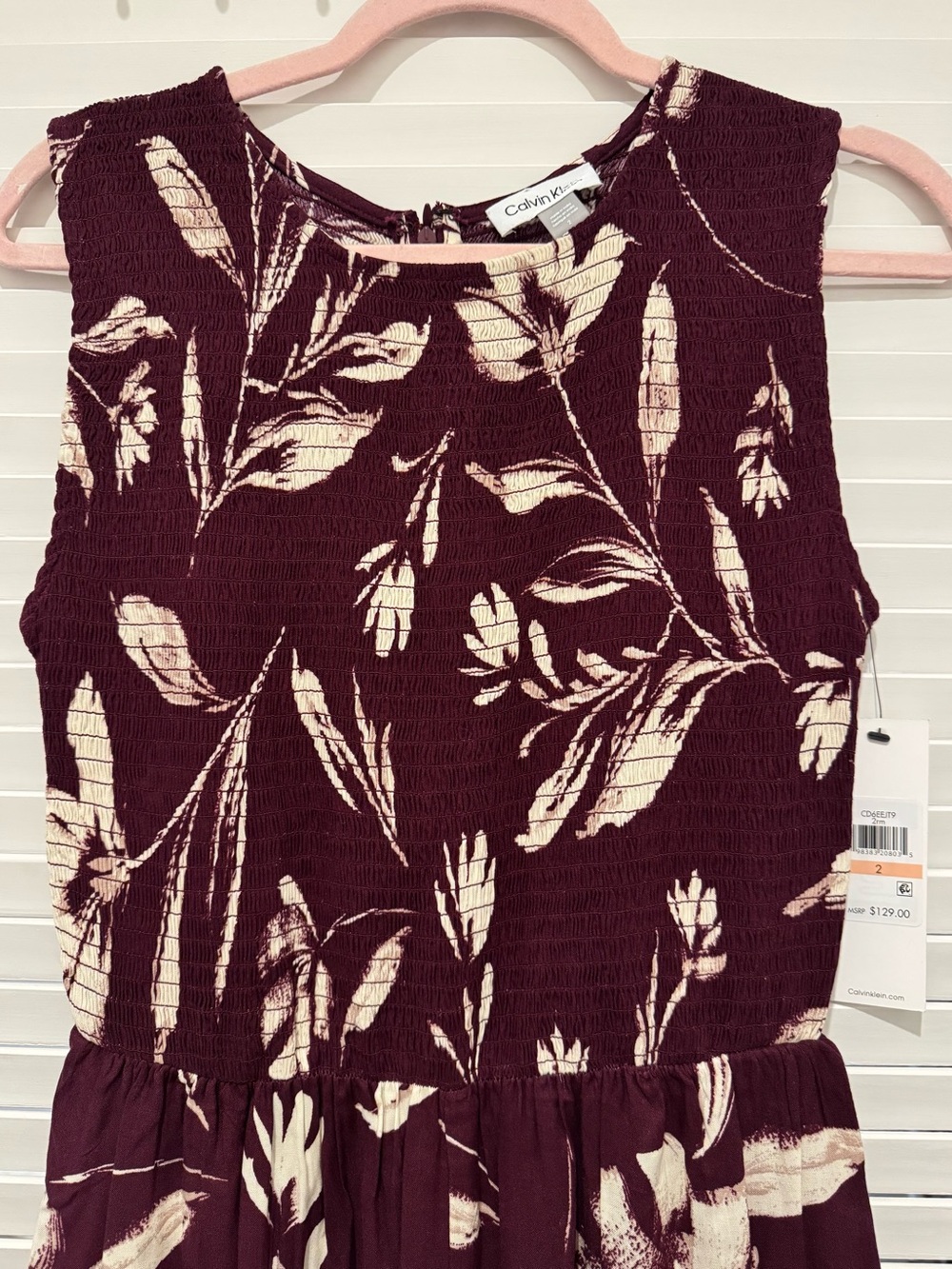 Calvin Klein Burgundy Sleeveless Floral Maxi jumpsuit - Picture 3 of 8